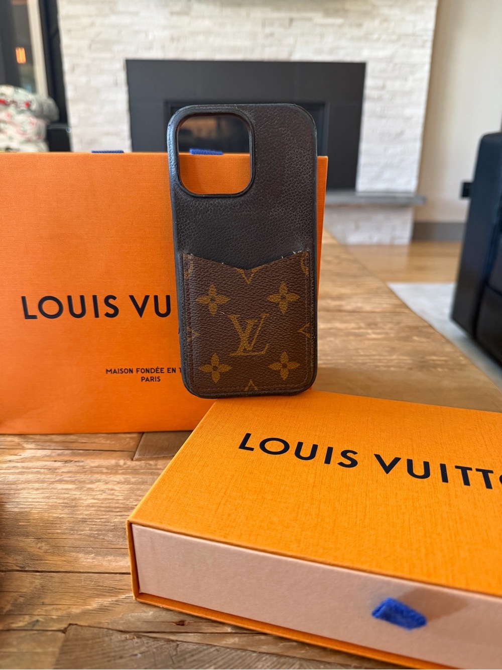 Louis Vuitton Brown Monogram Leather iPhone 14 Pro Max Case with Card Pocket